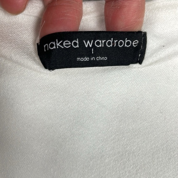 Naked Wardrobe White Bodycon One Shoulder Dress Slit Neck Sz L - Picture 11 of 12